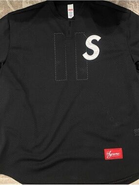 Authentic Supreme Black Mesh Jersey with White 'S' Accent